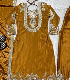 deep yellow designer embroidered kurta set