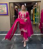 hot pink designer embroidered kurta set