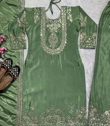 green designer embroidered kurta set