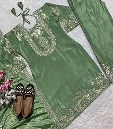 green designer embroidered kurta set