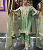 green designer embroidered kurta set