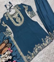 blue designer embroidered kurta set