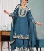 blue designer embroidered kurta set