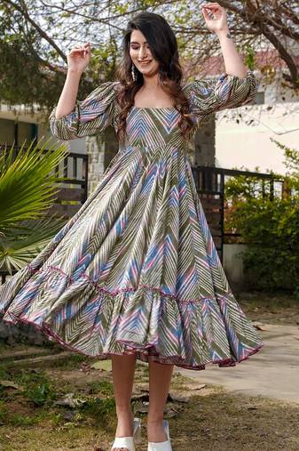 Multicolor digital printed rayon fit & flare maxi dress