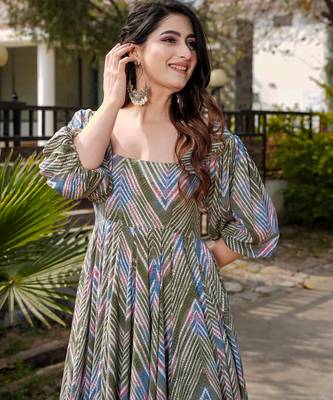 Multicolor digital printed rayon fit & flare maxi dress 3