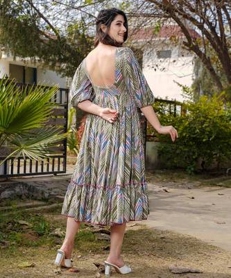 Multicolor digital printed rayon fit & flare maxi dress 4