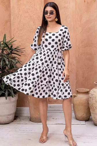 Black digital printed rayon fit & flare dress