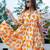 Orange digital printed rayon fit & flare dress