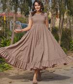 Grey digital printed rayon fit & flare long dress
