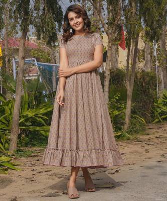 Grey digital printed rayon fit & flare long dress 2