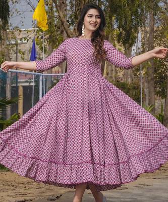Wine digital printed rayon fit & flare long dress 1