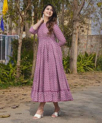 Wine digital printed rayon fit & flare long dress 2