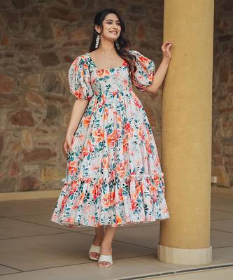 Multicolor digital printed rayon fit & flare long dress 2