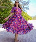 Multicolor digital printed rayon fit & flare long dress