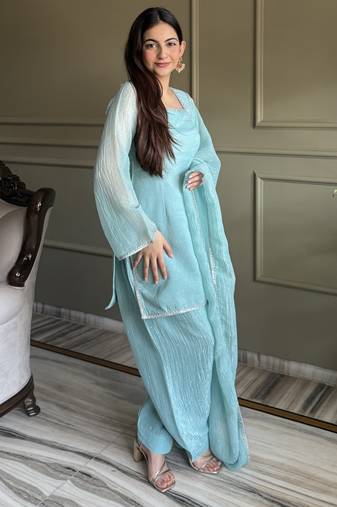 Pastel aqua straight kurta set for women
