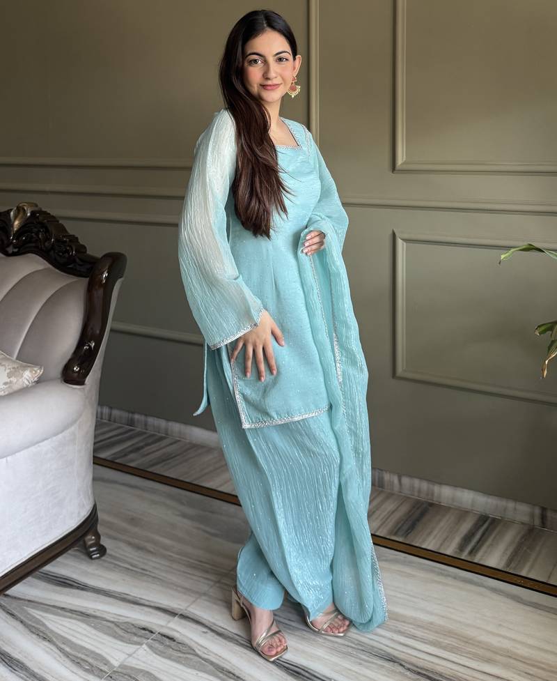 Pastel aqua straight kurta set for women