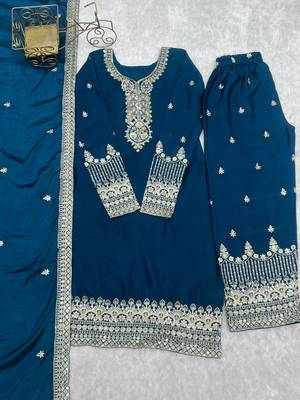 Elegant teal blue traditional suit set for festive wear 5