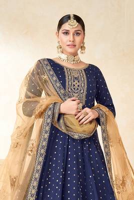 Blue art silk sequins work semi stitched size up to 42 salwar suits 2