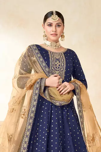 Blue art silk sequins work semi stitched size up to 42 salwar suits