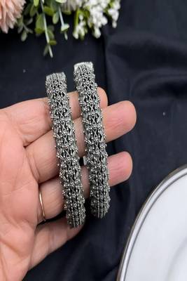 Oxidized silver bangle bracelet set, vintage indian jewelry set of 2 pc 3