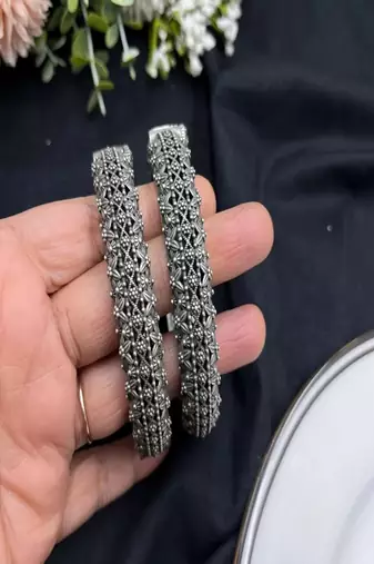 Oxidized silver bangle bracelet set, vintage indian jewelry set of 2 pc