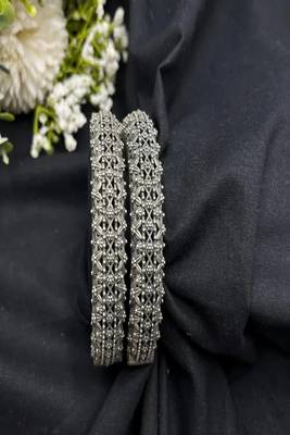 Oxidized silver bangle bracelet set, vintage indian jewelry set of 2 pc 4
