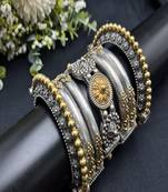 Dual tone antique silver kada bangle set: rajasthani tribal wrist jewelry