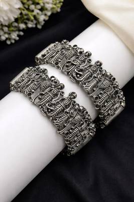 Oxidized silver ram darbar kada bangle – temple jewelry statement cuff bracelet 1