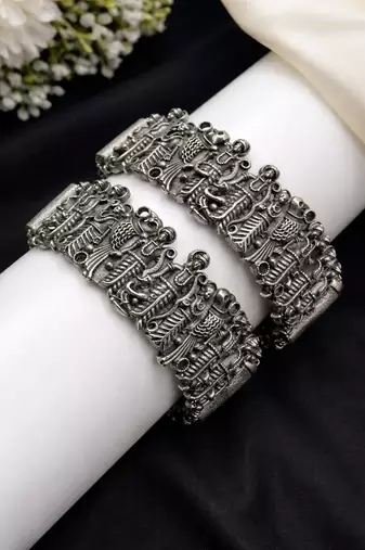 Oxidized silver ram darbar kada bangle – temple jewelry statement cuff bracelet