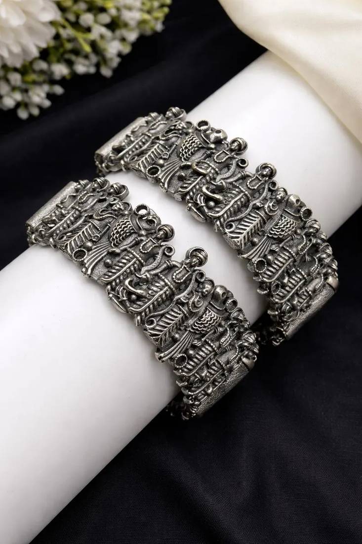 Oxidized silver ram darbar kada bangle – temple jewelry statement cuff bracelet