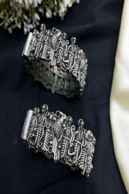 Oxidized silver ram darbar kada bangle – temple jewelry statement cuff bracelet 3