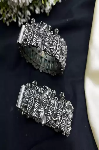 Oxidized silver ram darbar kada bangle – temple jewelry statement cuff bracelet