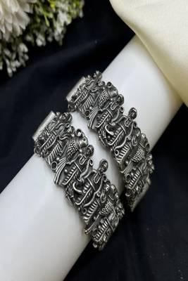 Oxidized silver ram darbar kada bangle – temple jewelry statement cuff bracelet 4
