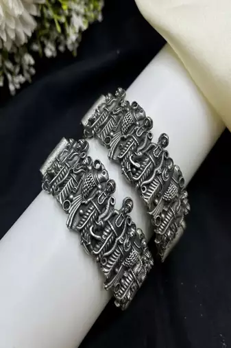 Oxidized silver ram darbar kada bangle – temple jewelry statement cuff bracelet