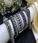 Antique silver tribal bangle kadas with blue color stones