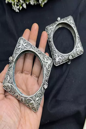 Antique silver tribal bangle kadas with blue color stones