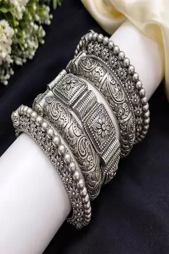Designer exclusive statement kada bangles for women | oxidised silver hand jewelry for navratri festival gifts for her