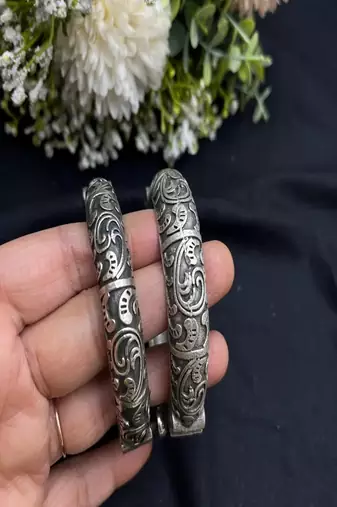 Designer exclusive statement kada bangles for women | oxidised silver hand jewelry for navratri festival gifts for her