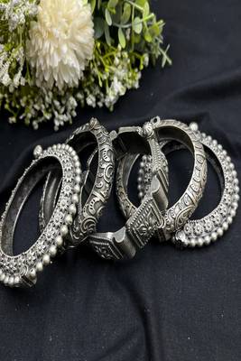 Designer exclusive statement kada bangles for women | oxidised silver hand jewelry for navratri festival gifts for her 3