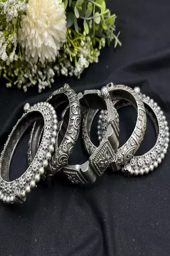 Designer exclusive statement kada bangles for women | oxidised silver hand jewelry for navratri festival gifts for her