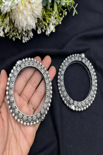 Designer exclusive statement kada bangles for women | oxidised silver hand jewelry for navratri festival gifts for her
