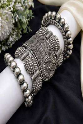 Antique silver indian bangles: floral temple jewelry kada rajwadi punjabi kadas 1