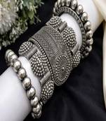 Antique silver indian bangles: floral temple jewelry kada rajwadi punjabi kadas