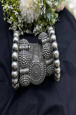Antique silver indian bangles: floral temple jewelry kada rajwadi punjabi kadas 2