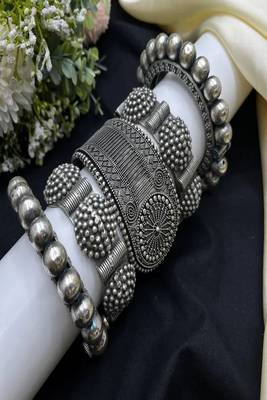 Antique silver indian bangles: floral temple jewelry kada rajwadi punjabi kadas 5