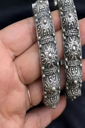 Oxidized silver bangle bracelet set for women|vintage tribal boho jewelry|ghungroo ethnic