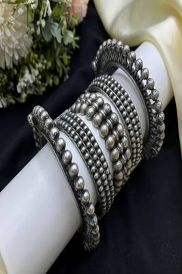 Oxidized silver look tribal kada set | ball design spike wide broad statement bangles 1