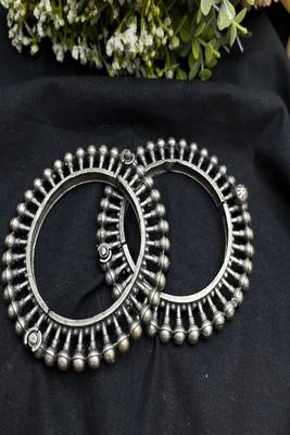 Oxidized silver look tribal kada set | ball design spike wide broad statement bangles 3
