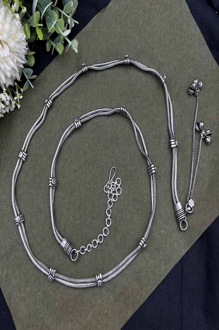 Oxidized silver kamarbandh waist chain: boho indian belly dance belt
