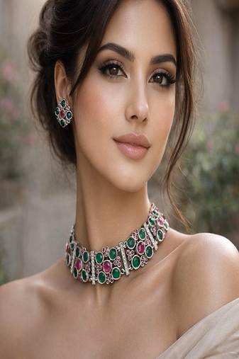 Emerald  ruby choker necklace set, vintage victorian statement necklace